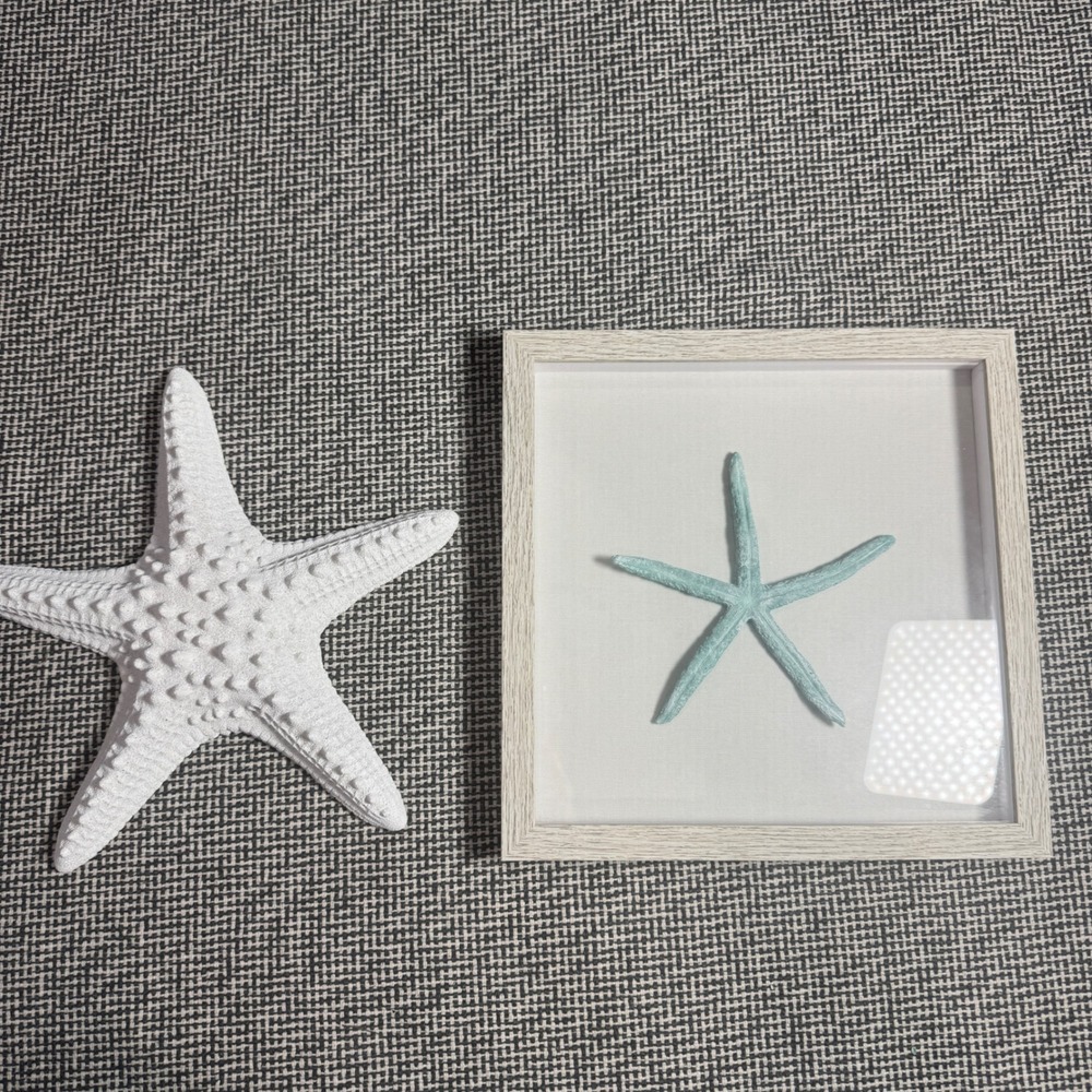 Coastal Starfish Wall Decor Set White Resin Starfish & Teal Shadow Box 2pc